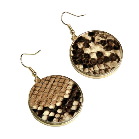 Lulu's Snakeskin Leather Circle Drop Earrings - Picture 2 of 4